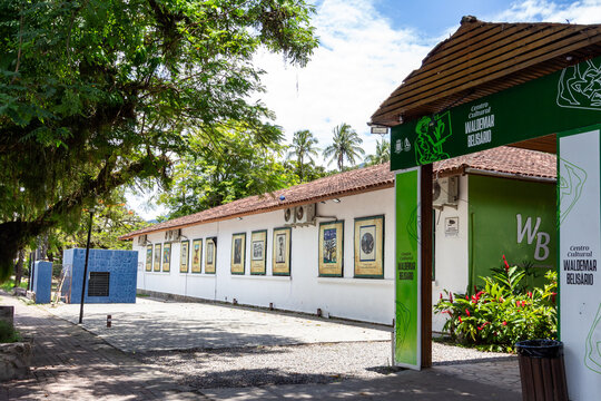 ILHABELA, SP, BRAZIL - DECEMBER 12, 2024: Waldemar Belis&aacute;rio Cultural Center, a space dedicated to promoting arts, culture and local traditions in the city's historic center.