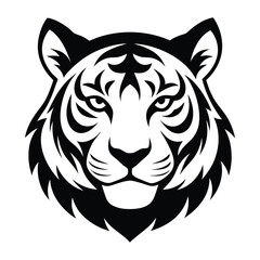 black and white tiger head logo design silhouette vector isolated on white background