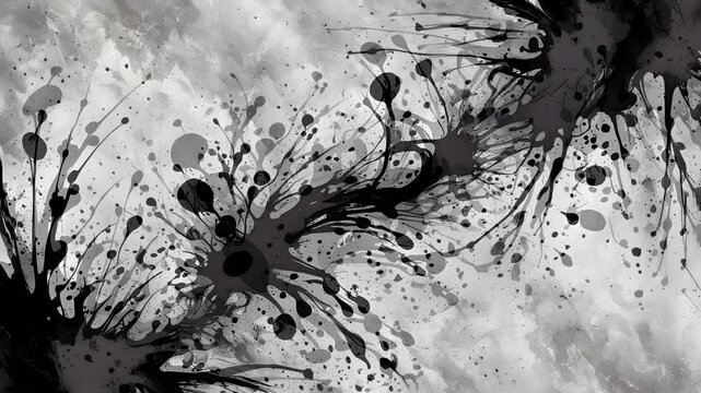 Abstract black and gray splash art with dynamic patterns and textures.