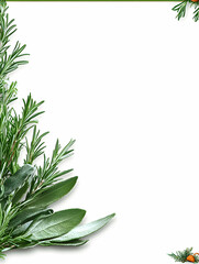 Fototapeta premium Fresh herbs frame, recipe background, cooking, culinary, kitchen, white space, food blog, design element