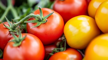 Vibrant Mix of Freshly Picked Red and Yellow Tomatoes : Generative AI