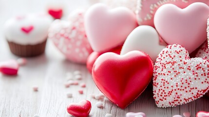 Assorted Romantic Heart Shaped Valentine Sweets for Festive Celebrations : Generative AI
