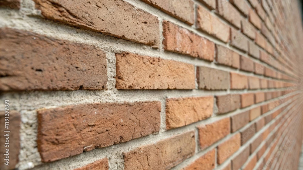 Poster A closeup image of a brick wall highlighting the surface texture and imperfections of each brick with a focus on the lines of mortar that create a rhythmic pattern throughout the