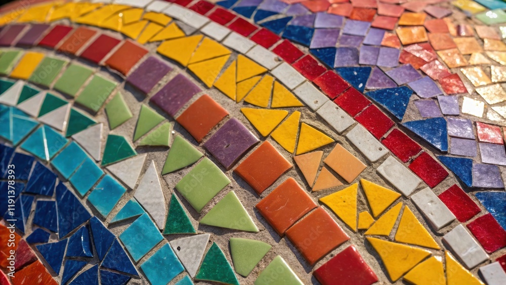Leinwandbilder A closeup of a colorful mosaic of ceramic tiles each piece glinting with a unique hue the glossy surfaces reflecting light in various angles creating a dynamic pattern that