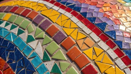 Fototapeta premium A closeup of a colorful mosaic of ceramic tiles each piece glinting with a unique hue the glossy surfaces reflecting light in various angles creating a dynamic pattern that