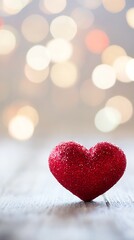 Fototapeta premium Glittery Red Heart Ornament on Soft Background Perfect for Valentine's Day : Generative AI