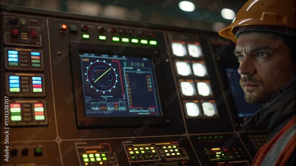 Leinwandbilder A closeup of a digital control console displaying critical data and schematics the glow of screen lights illuminating the determined face of a technician monitoring construction
