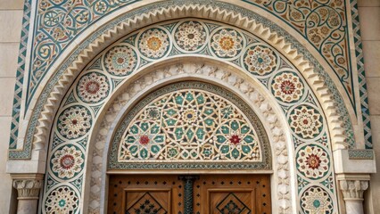 Obraz premium A closeup of a decorative tile arrangement showcasing intricate patterns that repeat around an entryway blending art and architecture into a cohesive design while highlighting