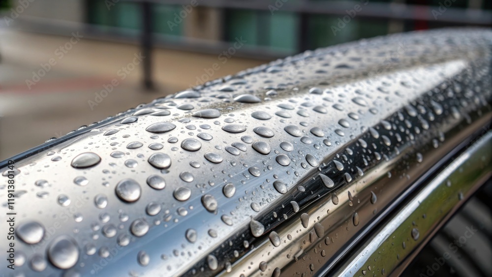 Leinwandbilder a closeup of a polished steel surface with droplets of condensation clinging to its flawless finish 
