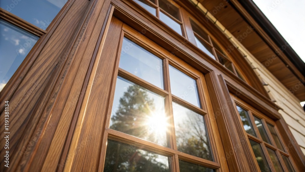 Poster A closeup of a window being installed with sunlight streaming through emphasizing the doublepaned glass and the detailed craftsmanship of the wooden frame.