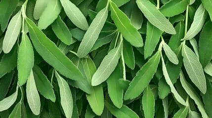 Obraz premium Fresh sage leaves, close-up view, culinary herb, green background, food texture, perfect for recipe websites