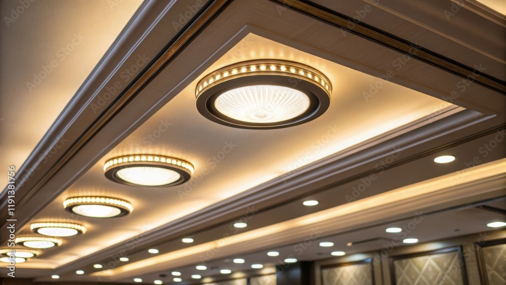 Poster A closeup of energyefficient LED light fixtures embedded in the ceiling demonstrating intelligent lighting design that reduces energy consumption while enhancing ambiance.