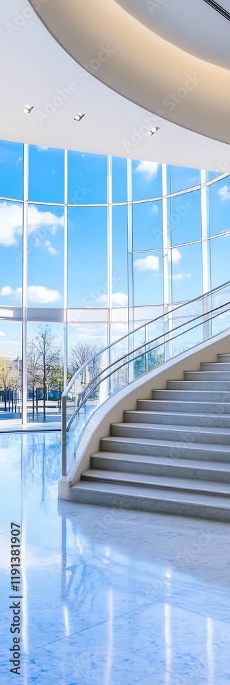 Poster Modern Glass Architecture Bright Atrium with Grand Staircase and Skylight : Generative AI