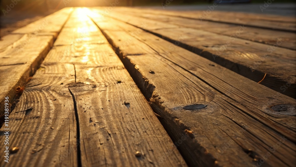 Poster a closeup of grainy wood textures illuminated by golden light where sunbeams highlight the natural i
