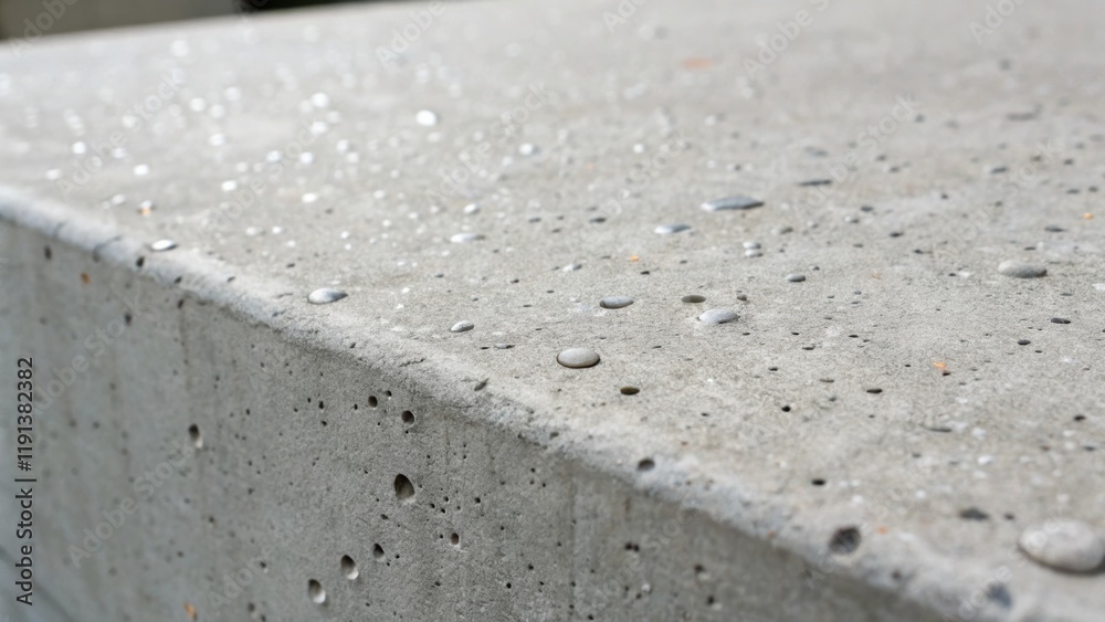 Poster A closeup of raw concrete displaying fine particles and small air bubbles on its surface emphasizing a minimalistic aesthetic with a calming grey palette.