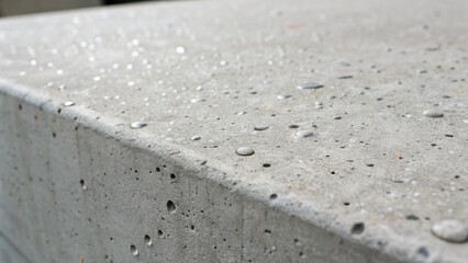 A closeup of raw concrete displaying fine particles and small air bubbles on its surface emphasizing a minimalistic aesthetic with a calming grey palette.