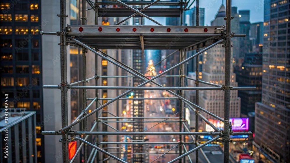Leinwandbilder a closeup of scaffolding wrapped around a skyscraper revealing the complex web of support that allow