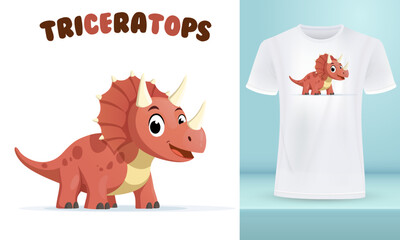 Triceratops Cute Cartoon Dino Vector Illustration