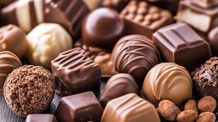 Fototapeta premium Assortment of Gourmet Chocolates in Various Shapes and Styles : Generative AI