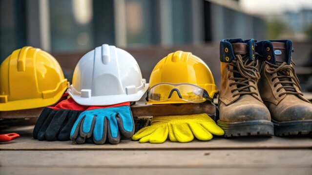 A closeup of safety gear and personal protective equipment in various sizes and styles symbolizing the importance of accommodating all workers to foster an inclusive construction