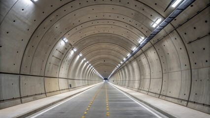 A closeup of the finished interior of a bored tunnel showcasing the reinforced concrete lining and...