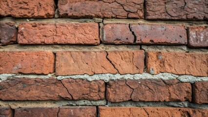 Fototapeta premium A closeup of weathered brick with its surface showing deep ridges color variations from age and small cracks that tell a story of resilience and history in construction.