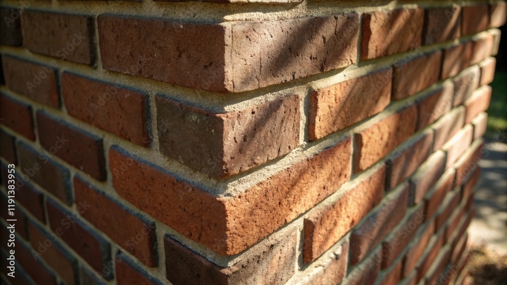 Poster a closeup photograph of a brick corner where the edges of the bricks meet displaying the intricate s