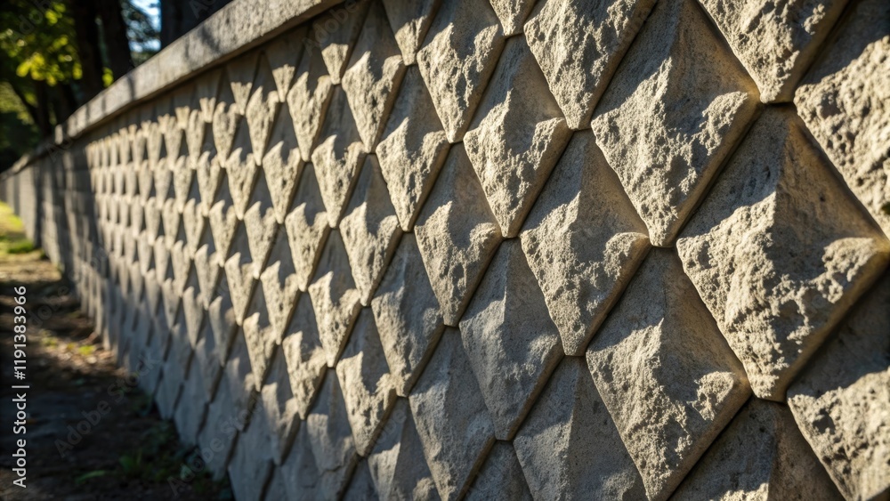 Poster A closeup photograph of a textured concrete fence featuring a rough asymmetric pattern that evokes a sense of ruggedness with shadows creating a play of light across the uneven