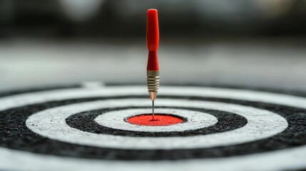Red dart, bullseye, target, accuracy, success.