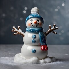 Charming Porcelain Snowman Figurine for Christmas Winter Decor Perfect for Holiday Cheer and Festivity