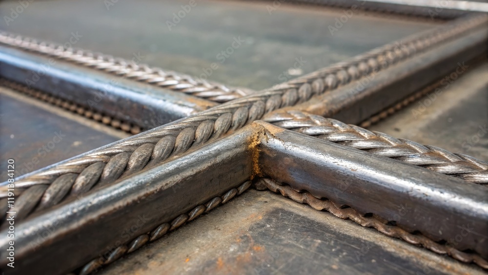 Poster A closeup shot capturing the texture of a weld seam where the intricate crisscross pattern creates a visually captivating interplay of smooth and jagged edges emphasizing the