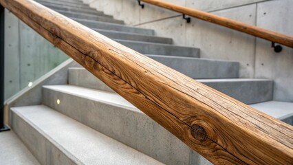 Obraz premium A closeup shot highlighting the textures of a roughhewn wooden railing juxtaposed against smooth polished concrete steps reflecting the blend of organic and industrial elements in