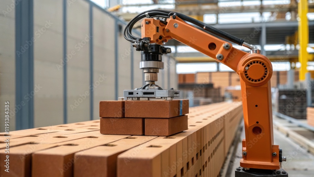 Aufkleber A closeup shot of a robotic arm precisely placing bricks on a foundation highlighting the technological advancement in automated systems that enhance efficiency and accuracy in