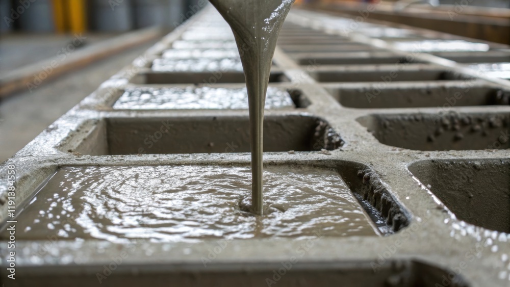 Aufkleber A closeup shot of fresh concrete being poured into molds capturing the texture and flow signifying the solid base being laid for a future learning environment.