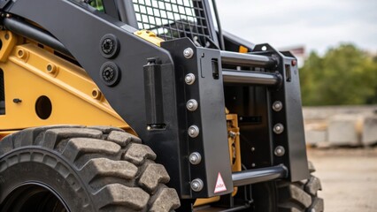 Fototapeta premium A closeup shot of the skid steer loaders articulated frame highlighting the pivot point that allows for agile maneuvering in tight spaces perfect for urban construction sites.