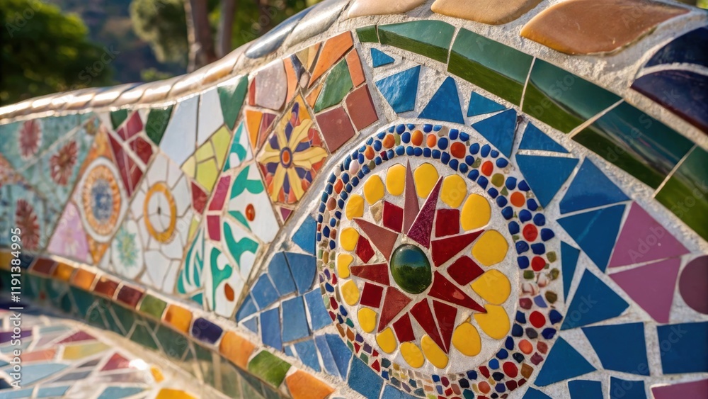 Aufkleber a closeup view of a colorful mosaic with varying tiles reflecting light in different angles illustra