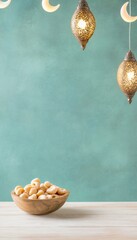 Rustic Ramadan Holiday Decor with Lanterns and Sweets for Ramadan and Eid Celebrations