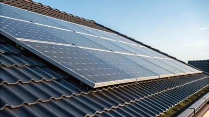 A closeup view of a solar panel array set at an angle on a sloped roof illustrating how the alignment optimizes sunlight exposure throughout the day.