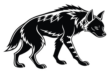 A black Hyena vector silhouette design isolated on a white background