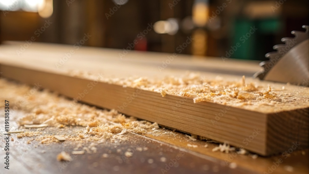 Aufkleber a closeup view of the freshly edge with fine wood shavings clinging to the surface catching glimmers