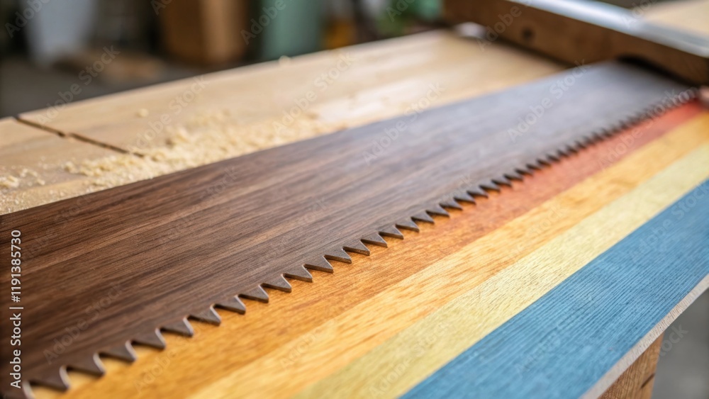 Poster A detailed image highlighting the seam where the woods natural color gradients meet the starkly clear defined line of the saw edge integrating warmth and coolness in the palette.