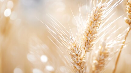 Close Up of Sunlit Wheat Stalks Expressing Serenity and Growth : Generative AI