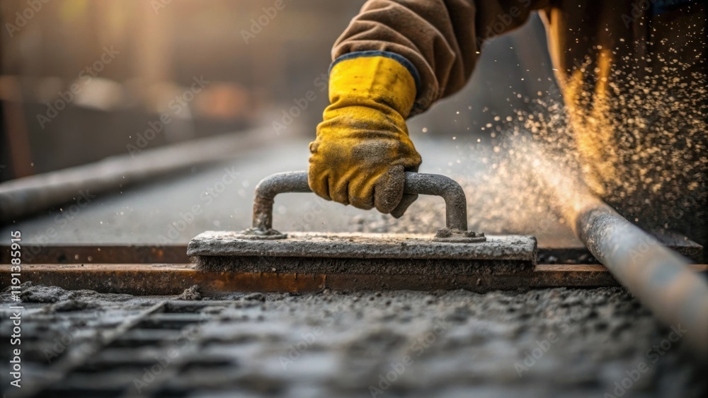 Aufkleber a detailed view of a workers hand controlling the concrete pour gripping a lever on the pump with co