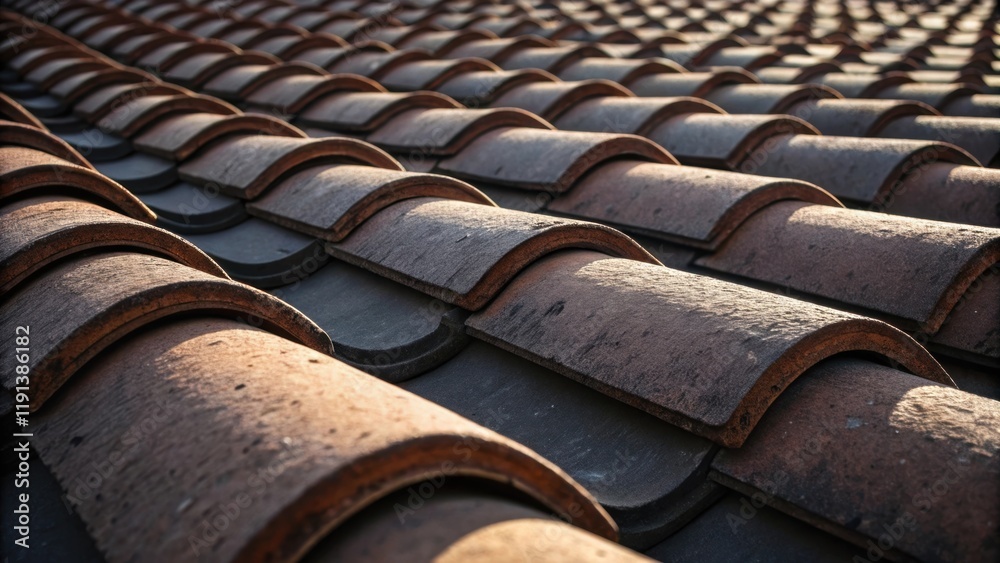 Leinwandbilder A dramatic closeup of overlapping roofing tiles their curve and texture creating a dynamic visual flow that echoes the theme of repetition while adding depth to the buildings