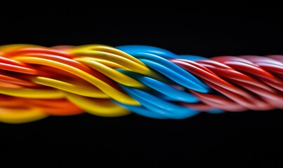Colorful twisted cords, abstract texture, close-up.