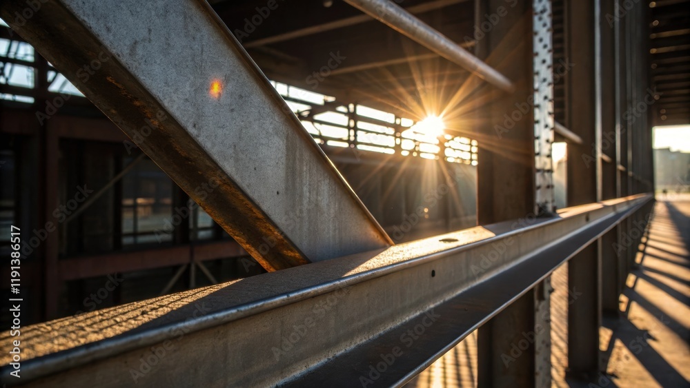 Leinwandbilder a medium closeup captures the interplay of sunlight dancing off the sharp corners of a metal beam cr