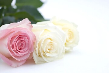 Fototapeta premium Romantic Pink and White Roses on Subtle Background for Dreamy Floral Decor : Generative AI