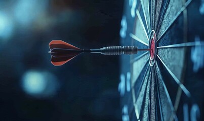 Dartboard target, accurate dart, bullseye hit.