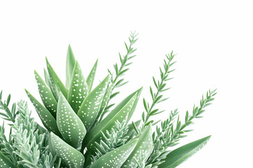 Obraz premium Green succulent and rosemary plants, studio shot, white background, ideal for home decor or wellness websites