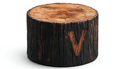 Rustic Wooden Stump with Carved Letter V: Unique Decor Piece